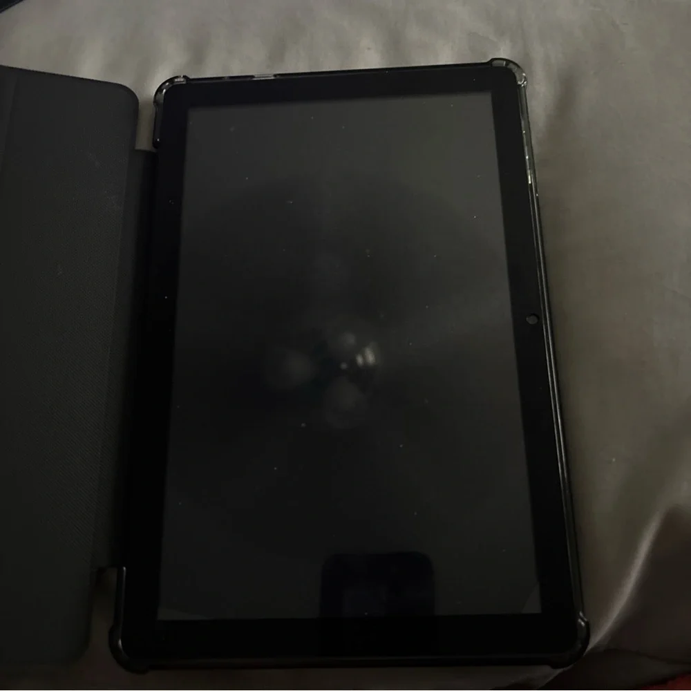 Sleek Blue Tablet with Cosmic Display and Modern Design